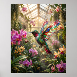 Glas-Schwebekolibri-Orchideen-Glanz Poster