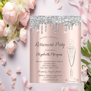 Glas Silber Glitter Tropfen Rosen Gold Ruhestand  Einladung