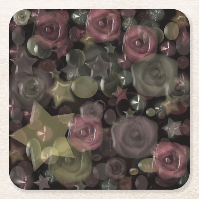 Glas, Sterne, Blume, Keramik Rechteckiger Pappuntersetzer (Vorderseite)