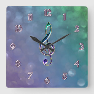 Glas-und Glitzer-Entwurfs-Musikclef-Uhr Quadratische Wanduhr