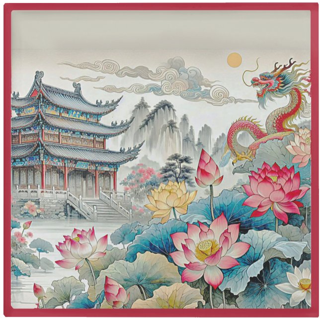 GLAS-UNTERSETZER - Ein Drache, eine Pagode und ein Glasuntersetzer (Von Creator hochgeladen)