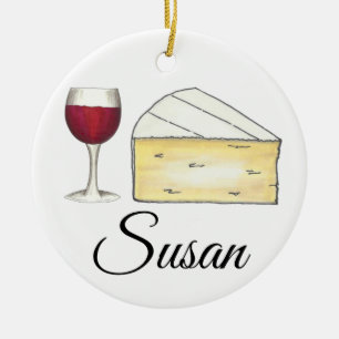 Glas von Rotwein Brie Käse Weinlupe Keramik Ornament