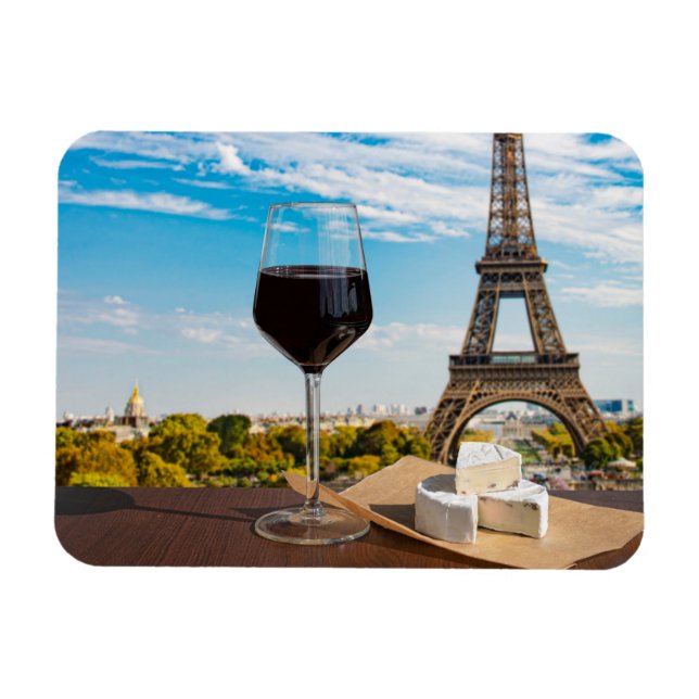 Glas Wein mit Brikenkäse auf dem Eiffelturm Magnet (Horizontal)