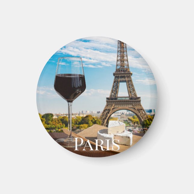 Glas Wein mit Brikenkäse auf dem Eiffelturm Magnet (Vorne)