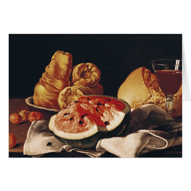 Glas Wein, Wassermelone und Brot (Vorderseite (Horizontal))