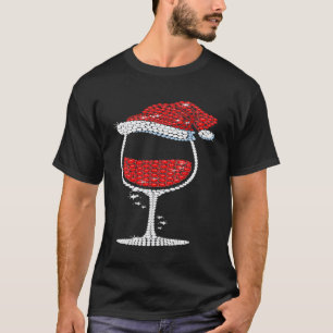 Glas Wein Weihnachtszeit Weihnachtsmannmütze T-Shirt