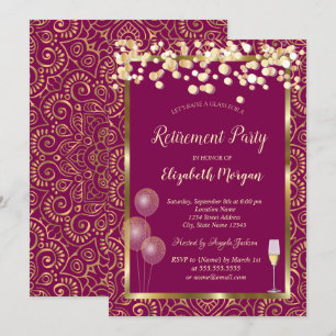 Glasballons Gold Mandala Rosa Pensionierung Einladung