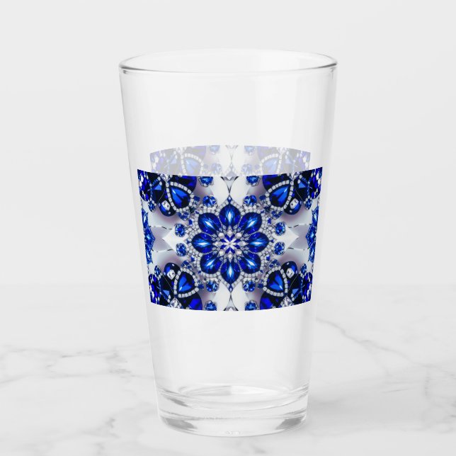 Glasbecher mit blauen weißen Farben Glas (Vorderseite)