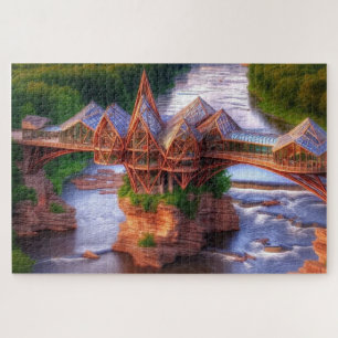 Glasbrücke über den Fluss herausfordernd