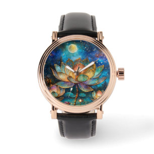Gläserne Lotus-Blüten im Mondschein Armbanduhr