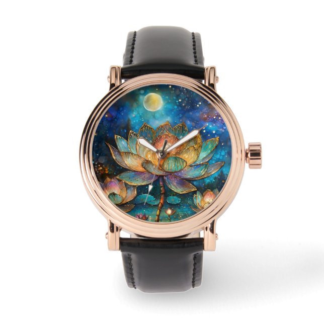 Gläserne Lotus-Blüten im Mondschein Armbanduhr (Vorderseite)