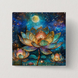 Gläserne Lotus-Blüten im Mondschein Button