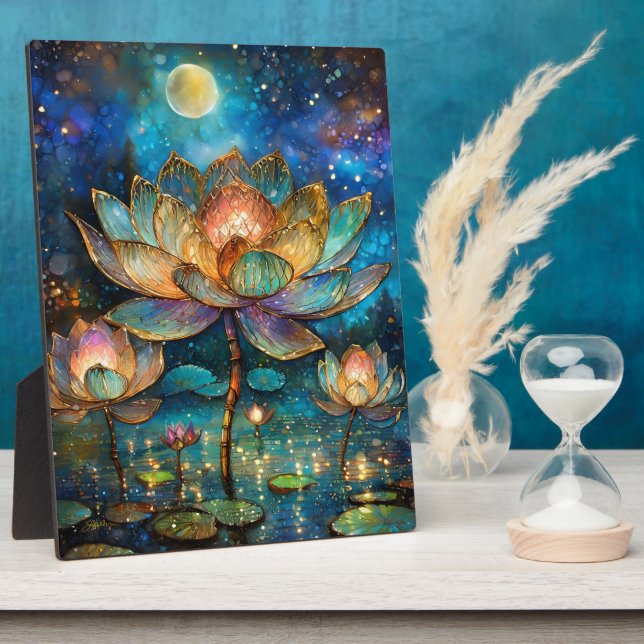 Gläserne Lotus-Blüten im Mondschein Fotoplatte (Seite)