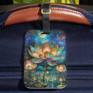 Gläserne Lotus-Blüten im Mondschein Gepäckanhänger