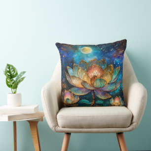 Gläserne Lotus-Blüten im Mondschein Kissen