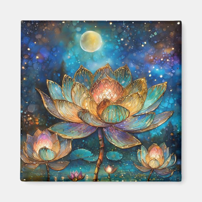 Gläserne Lotus-Blüten im Mondschein Magnet (Vorne)