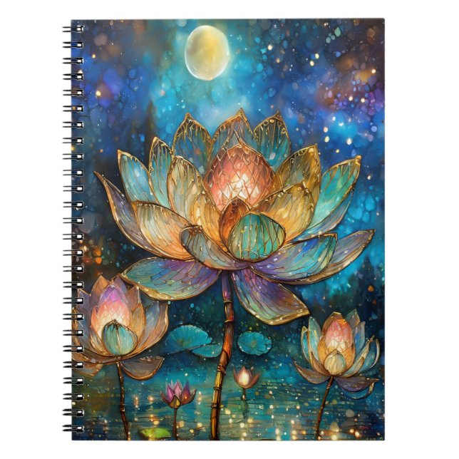 Gläserne Lotus-Blüten im Mondschein Notizblock (Vorderseite)