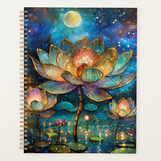 Gläserne Lotus-Blüten im Mondschein Planer (Vorderseite)