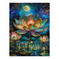 Gläserne Lotus-Blüten im Mondschein