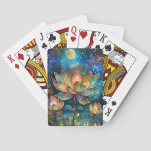 Gläserne Lotus-Blüten im Mondschein Spielkarten