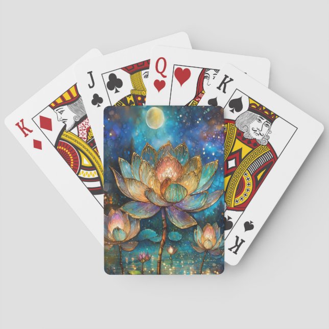 Gläserne Lotus-Blüten im Mondschein Spielkarten (Rückseite)