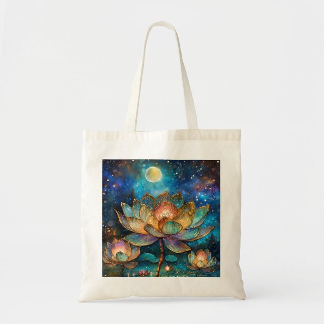 Gläserne Lotus-Blüten im Mondschein Tragetasche (Vorne)