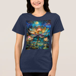 Gläserne Lotus-Blüten im Mondschein Tri-Blend Shirt