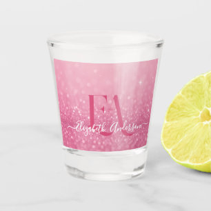 Gläserne Shotglas mit rosa Glitter mit Namen und I Schnapsglas