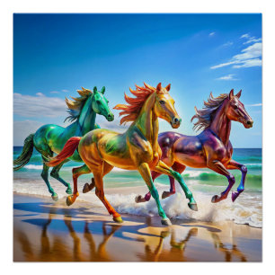 Gläserpferde galoppieren auf einem Strandposter    Poster