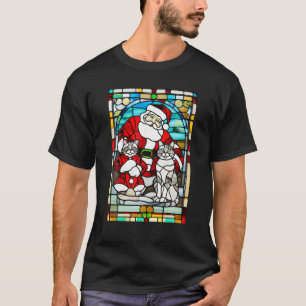 Glasfenster Art Grau Tabby Cat und Santa T-Shirt