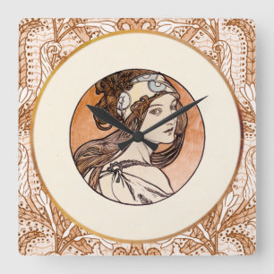 Glasfenster aus Alphonse Mucha Quadratische Wanduhr