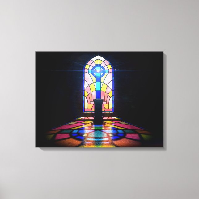 Glasfenster aus festem Glas durch die Kirche Leinwanddruck (Vorderseite)
