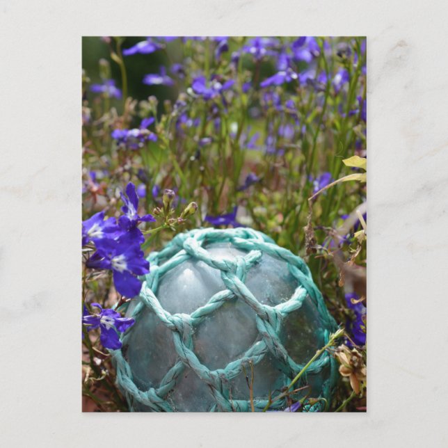 Glasfischerei Floß und Blume Postkarte (Vorderseite)