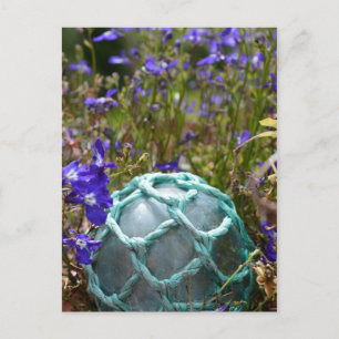 Glasfischfangschwimmer und Blumen Postkarte