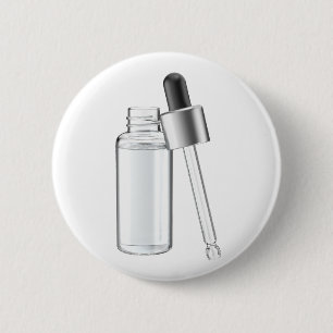 Glasflasche mit klarer Flüssigkeit und Pipette Button