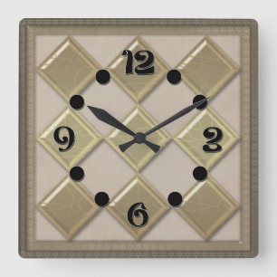 Glasfliese 3D beige Farbe Quadratische Wanduhr