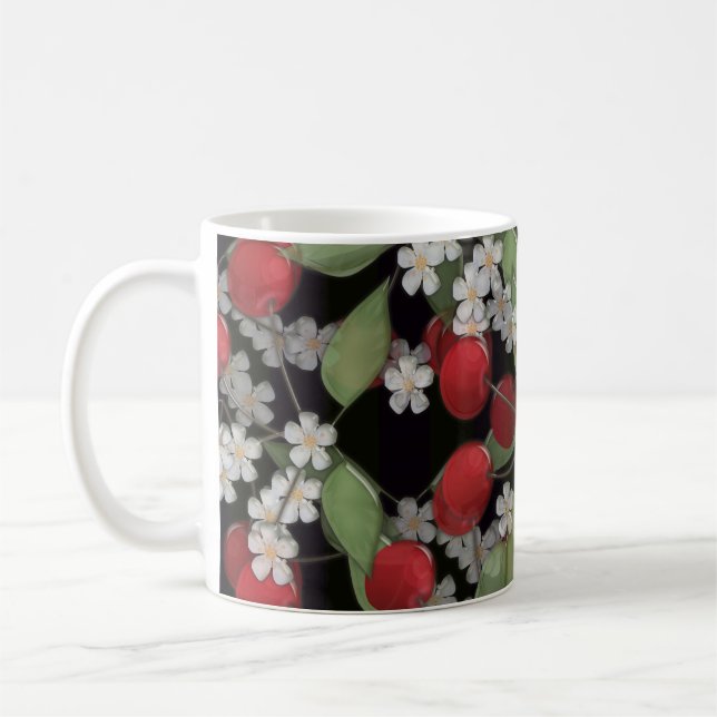 Glasfliese 3D Flüssigkeit Kirsche und Blumen blühe Kaffeetasse (Links)