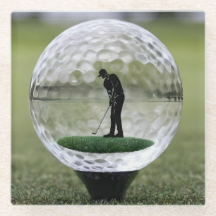 Glasgolfball mit Golf Player innen, Glasuntersetzer
