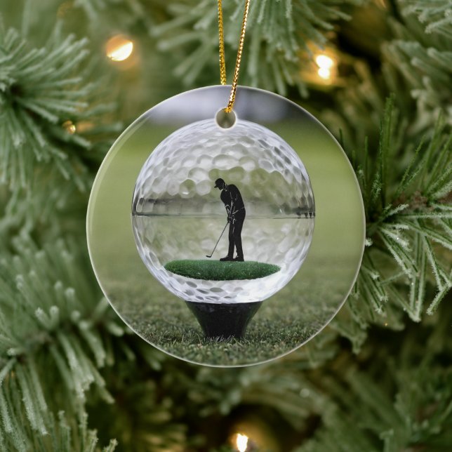 Glasgolfball mit Golf Player innen, Keramik Ornament (Baum)