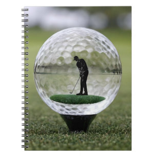 Glasgolfball mit Golf Player innen, Notizblock