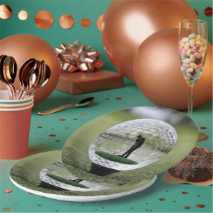 Glasgolfball mit Golf Player innen, Pappteller