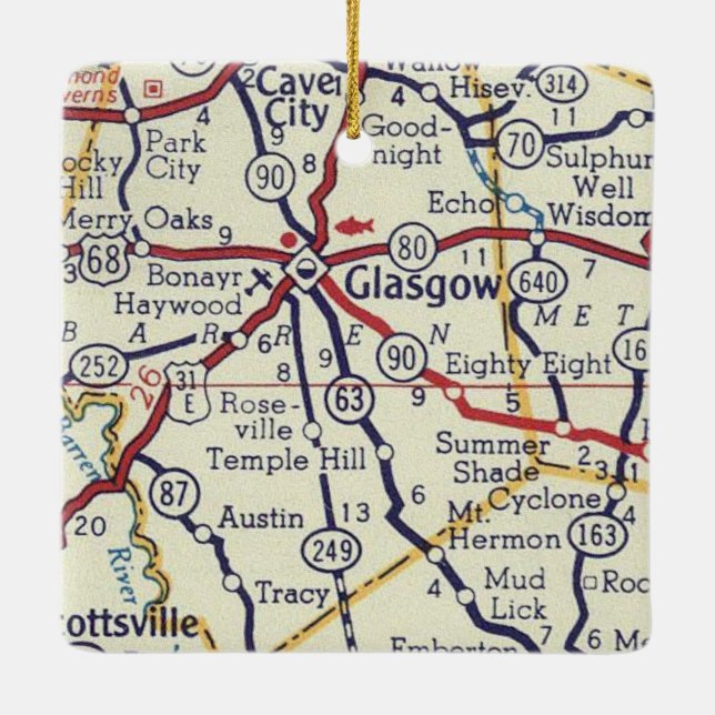 Glasgow KY Vintag Map Keramikornament (Rückseite)