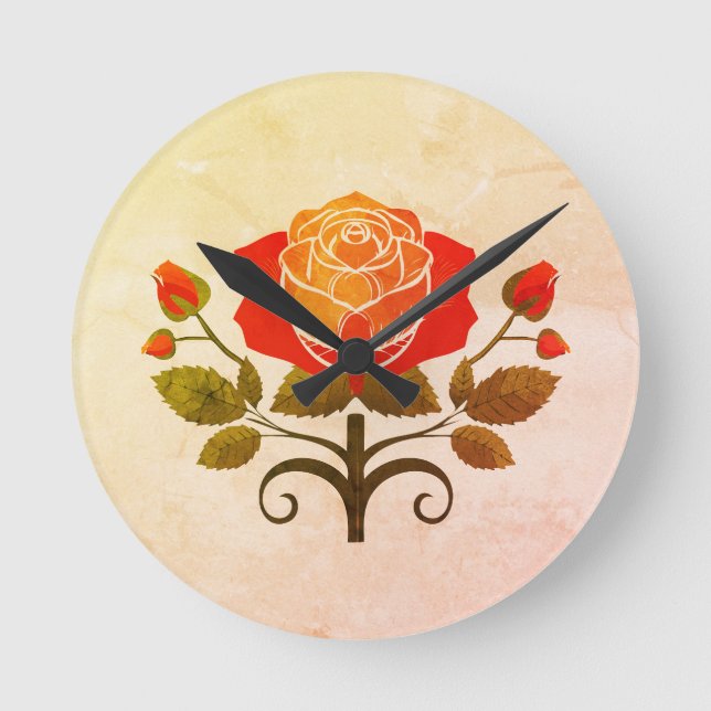 Glasgow-Rose Runde Wanduhr (Vorderseite)