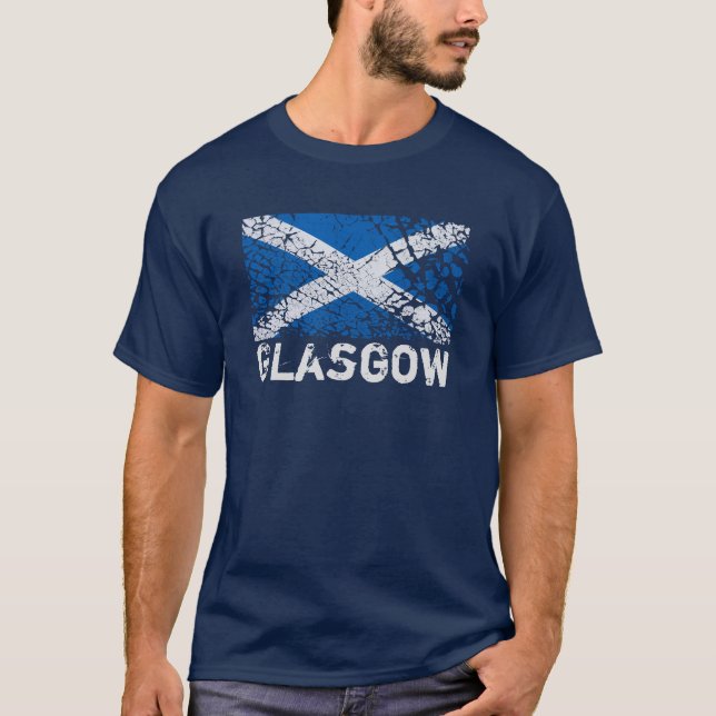 Glasgow + Schmutzscottish-Flagge T-Shirt (Vorderseite)