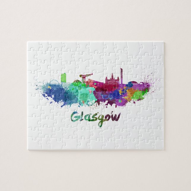 Glasgow-Skyline in Aquarellfarbe (Horizontal)