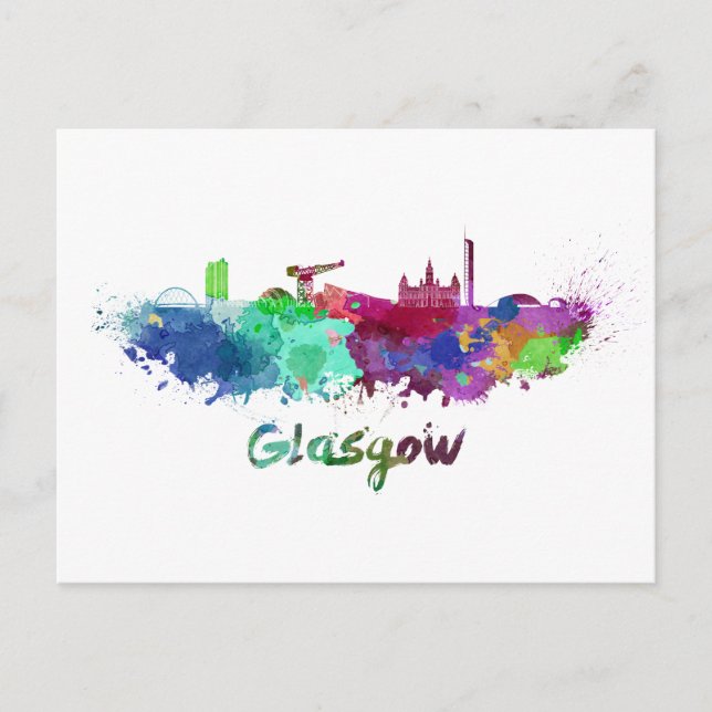 Glasgow-Skyline in Aquarellfarbe Postkarte (Vorderseite)