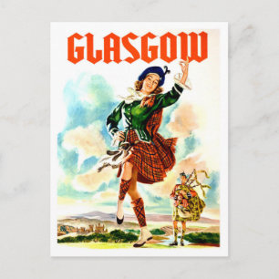Glasgow, tanzendes Mädchen in Nationaltracht, Vint Postkarte