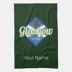 Glasgow UK City Scotland Retro Bagpipe Vintag Geschirrtuch
