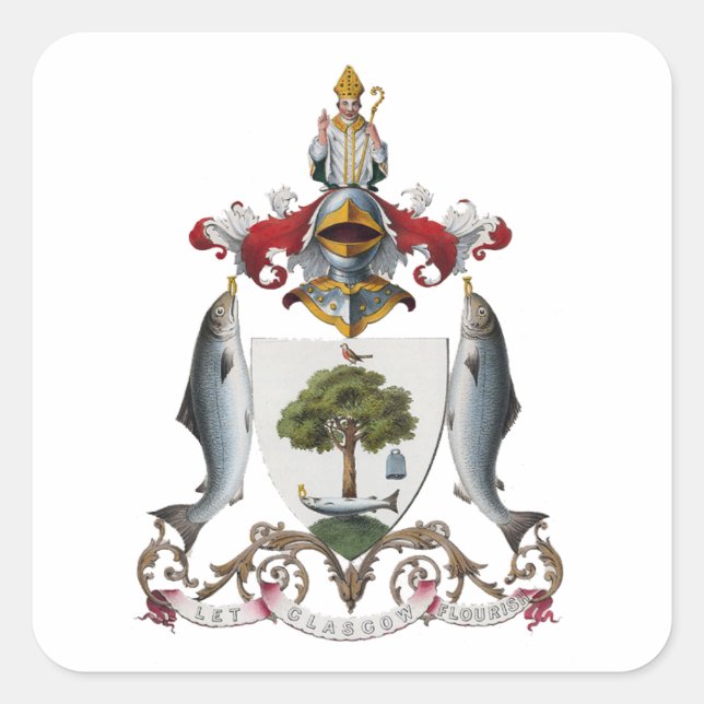 Glasgow-Wappen, SCOTLAND Quadratischer Aufkleber (Vorderseite)