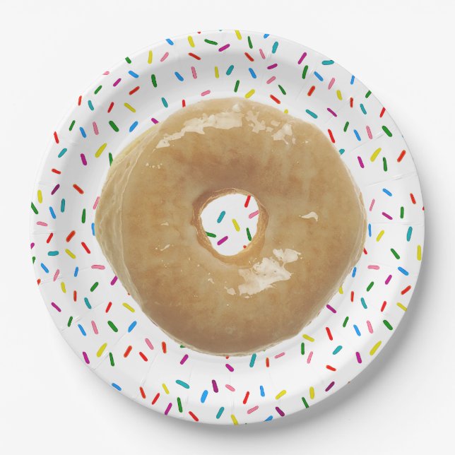 Glasierte Donut mit Sprinkles Papierplatte Pappteller (Vorderseite)